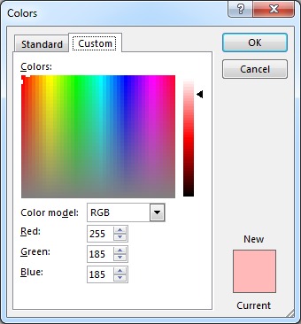 Excel's Colors dialog.