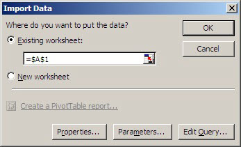 The Import Data dialog